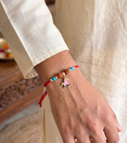 Playful Rocking Horse Rudraksha Silver Rakhi