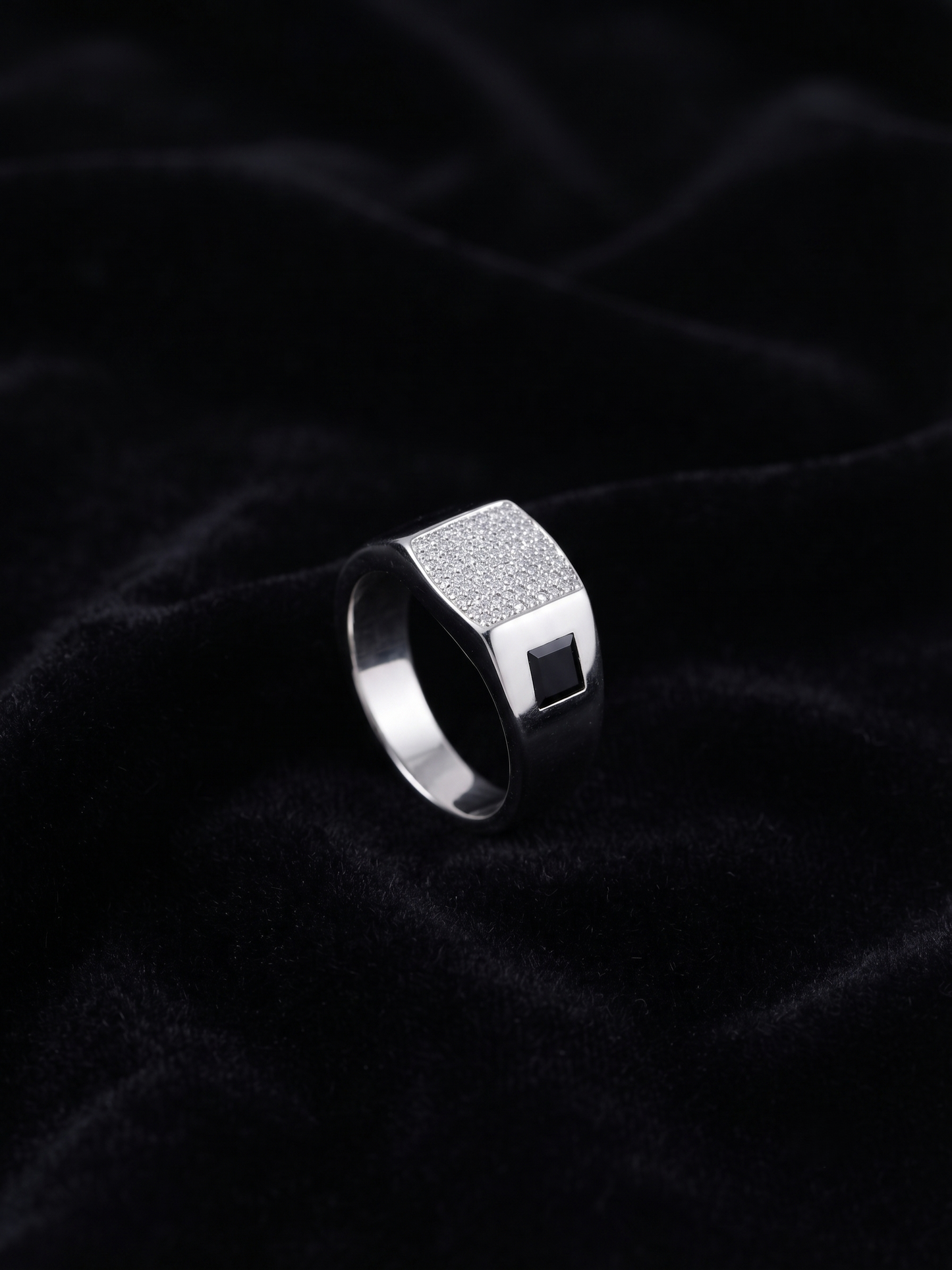 bold pavé & onyx accent sterling silver signet ring