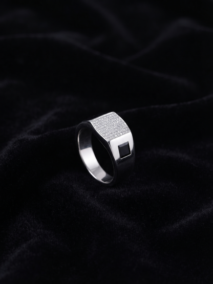 Bold Pavé & Onyx Accent Sterling Silver Signet Ring