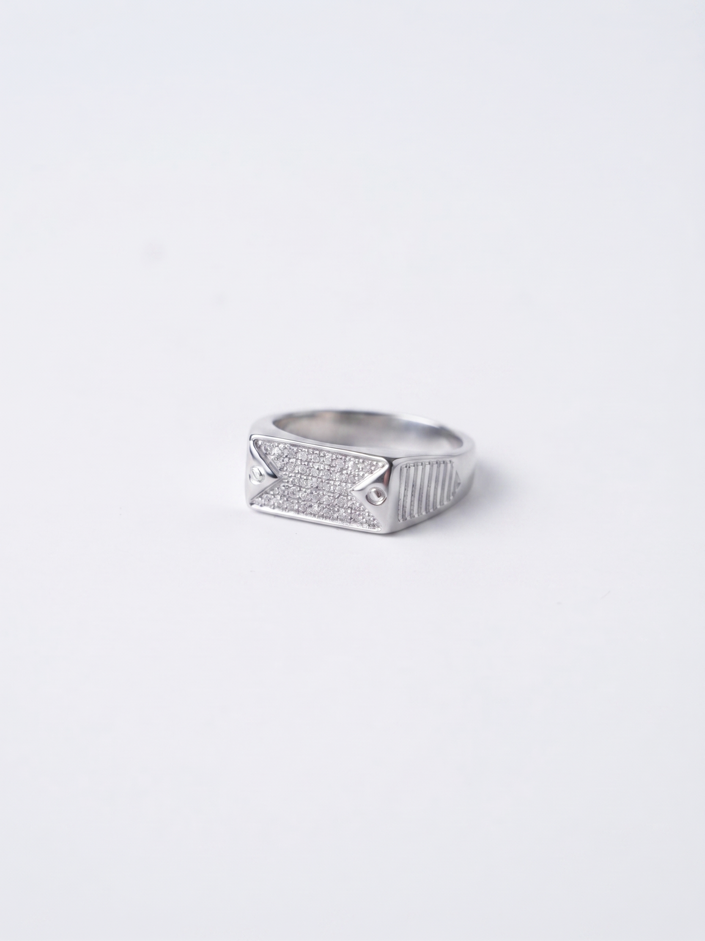 geometric pavé-encrusted sterling silver statement ring