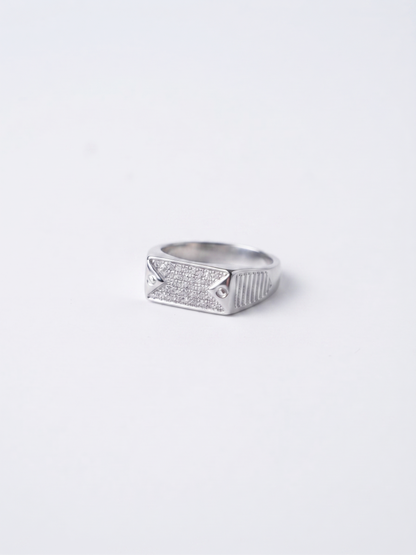 Geometric Pavé-Encrusted Sterling Silver Statement Ring
