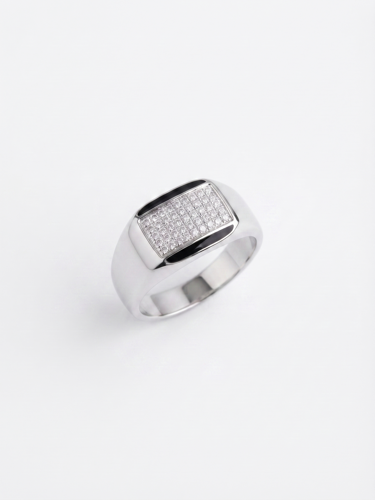 sleek enamel-framed pavé sterling silver signet ring