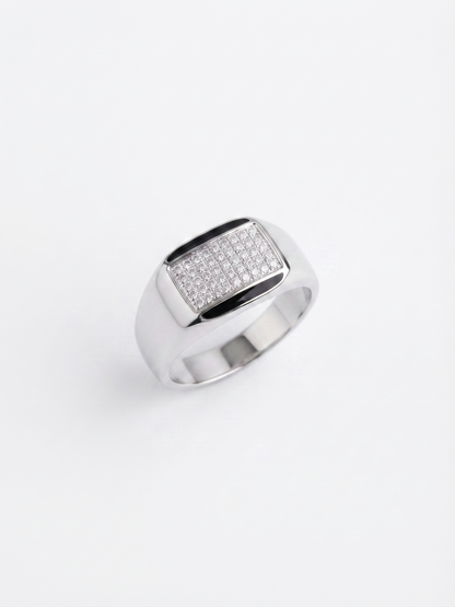 Sleek Enamel-Framed Pavé Sterling Silver Signet Ring