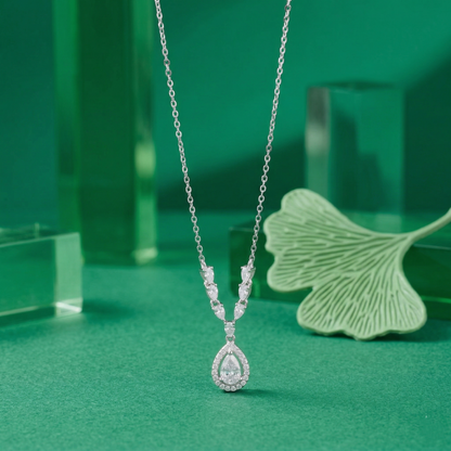 Classic Teardrop Halo Crystal Pendant Chain in 92.5 Sterling Silver