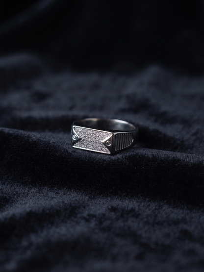 Geometric Pavé-Encrusted Sterling Silver Statement Ring