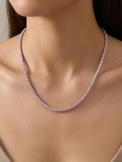Elegant Pink Crystal Tennis Chain Necklace for Women