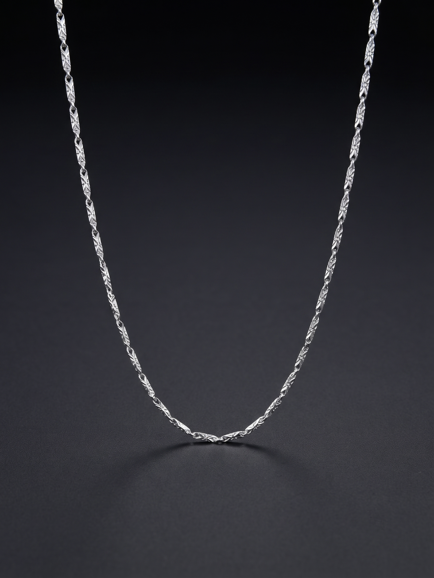artisan etched sterling silver link chain