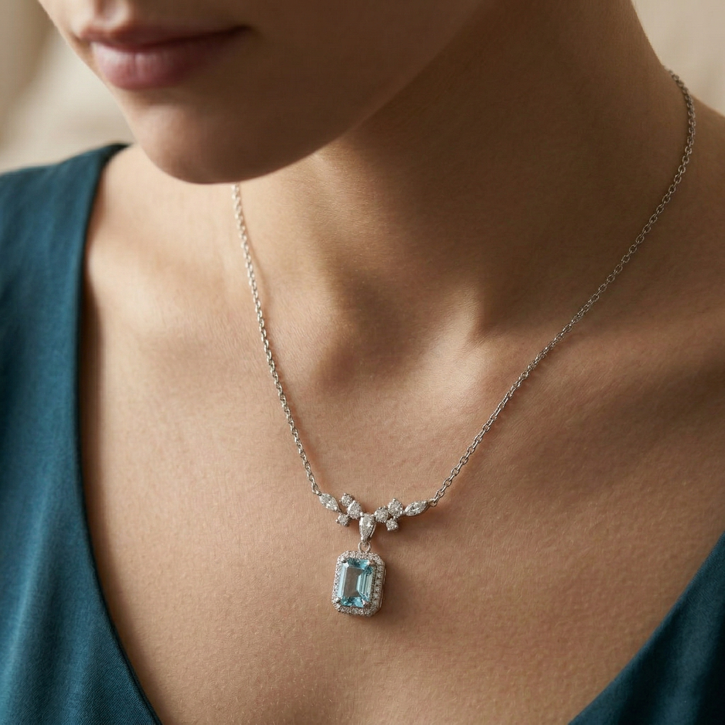 vintage style blue drop cz statement necklace in 92.5 sterling silver