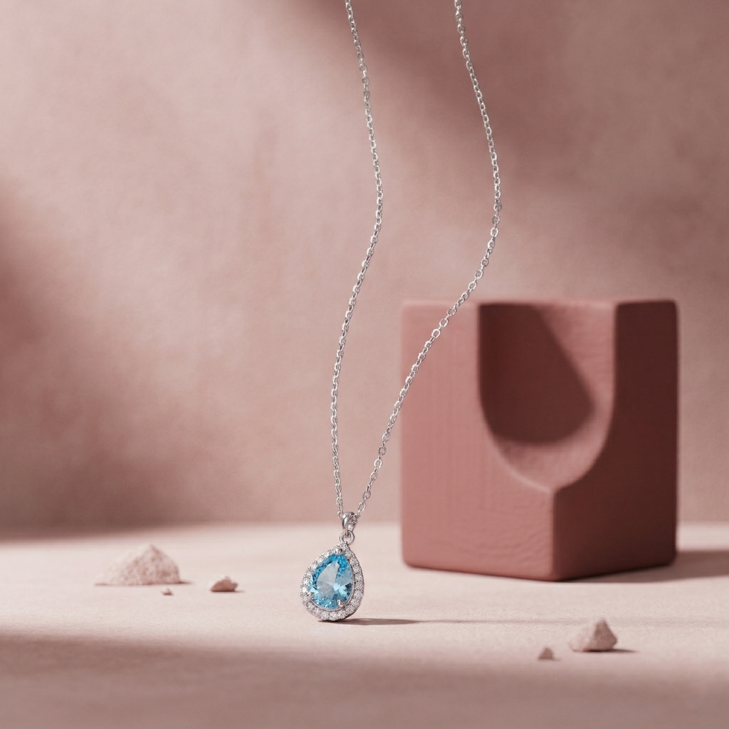 elegant teardrop blue gemstone pendant necklace in 92.5 sterling silver
