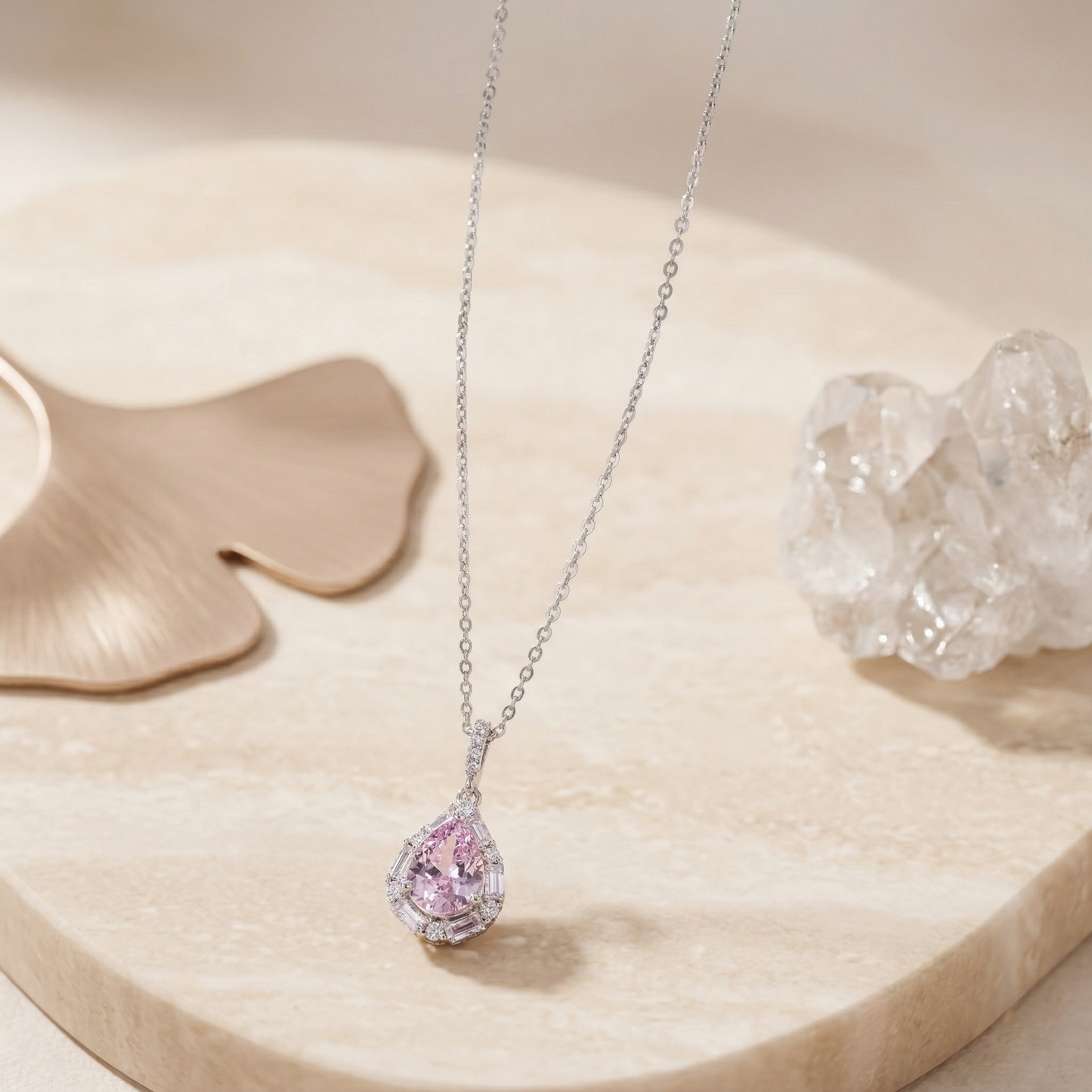 elegant teardrop halo cz pendant necklace in 92.5 sterling silver