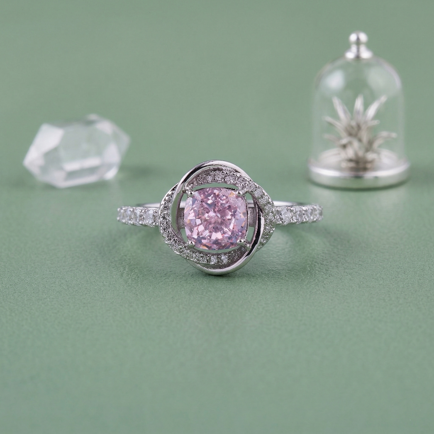 elegant solitaire halo ring in pure 92.5 sterling silver with pavé band – adjustable size