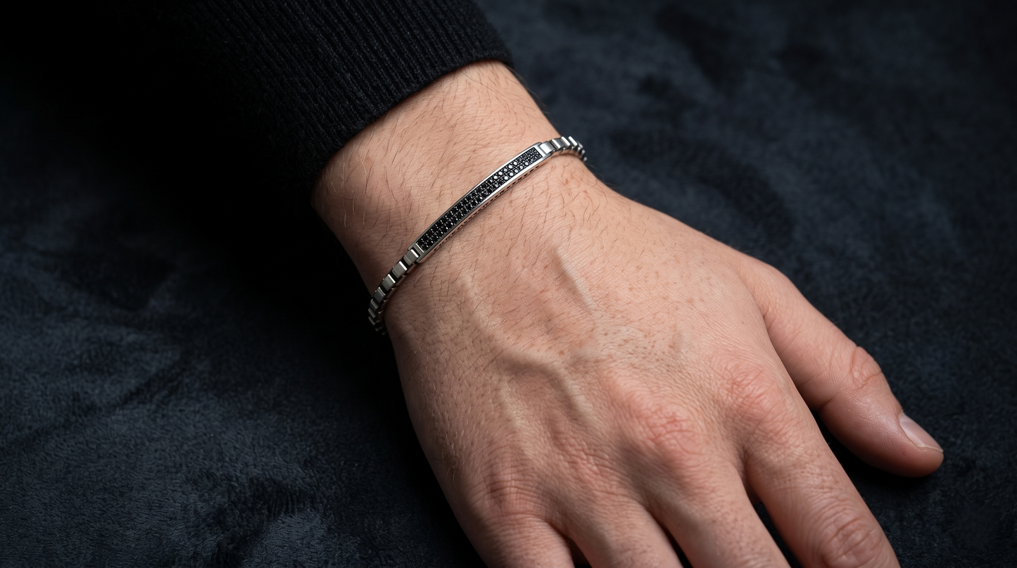 geometric black-crystal link bracelet