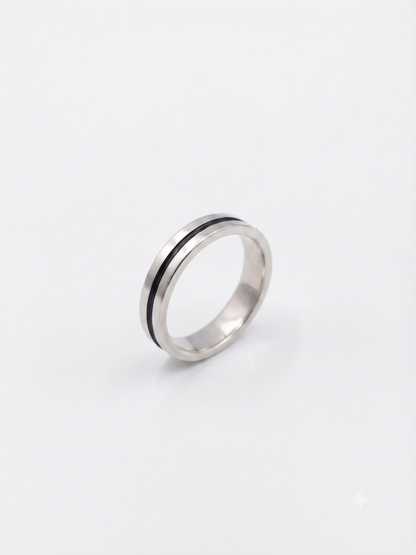 Sleek Dual-Tone Grooved Sterling Silver Band