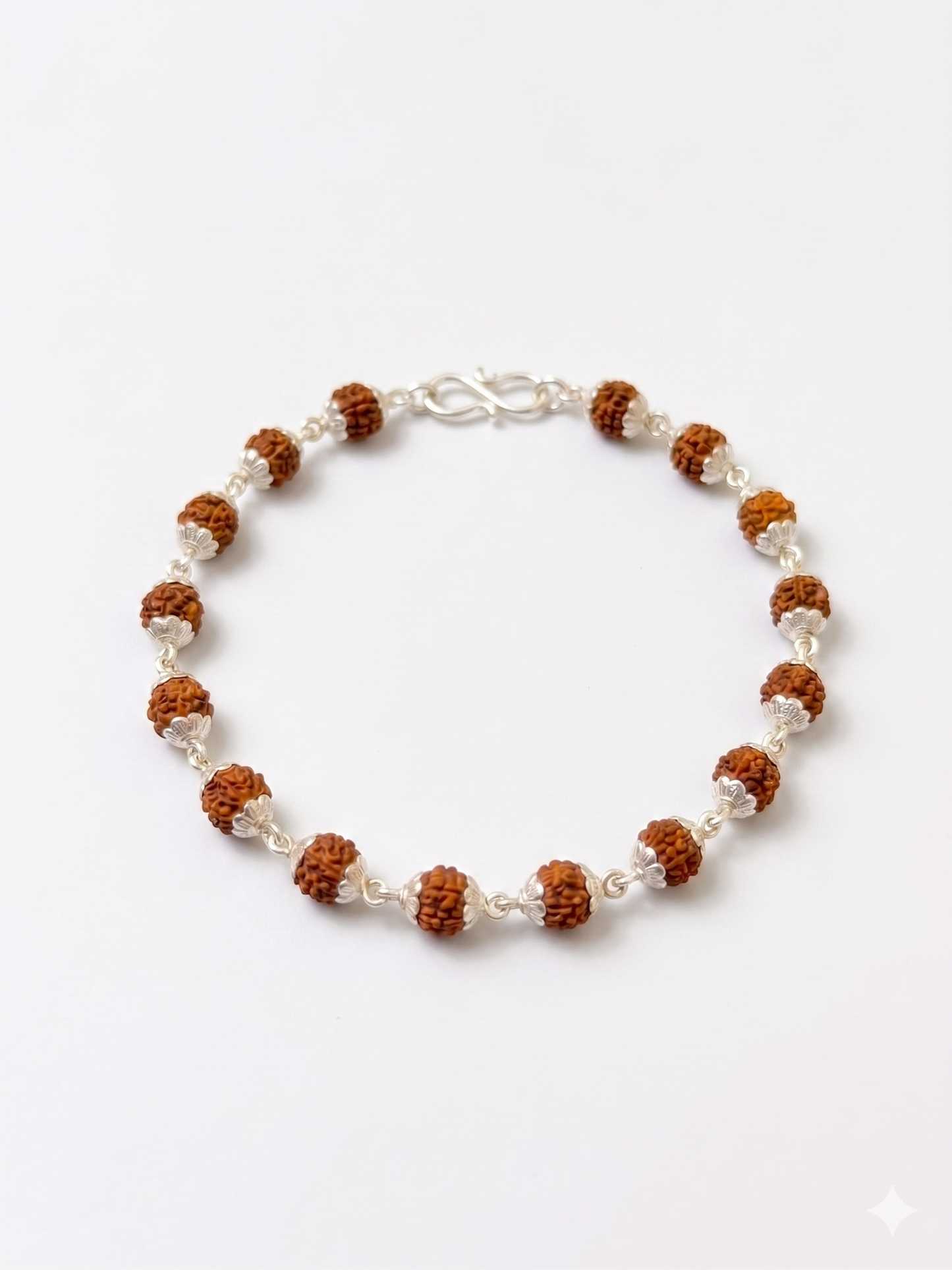 traditional rudraksha and silver bead bracelet