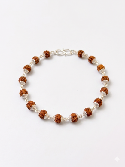 Traditional Rudraksha and Silver Bead Bracelet