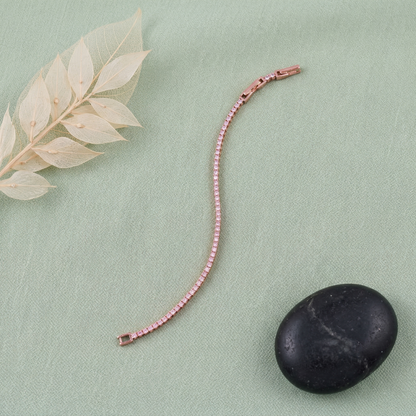 Rose Gold Classic Tennis Bracelet with Sparkling Stones in Pure 92.5 Sterling Silver