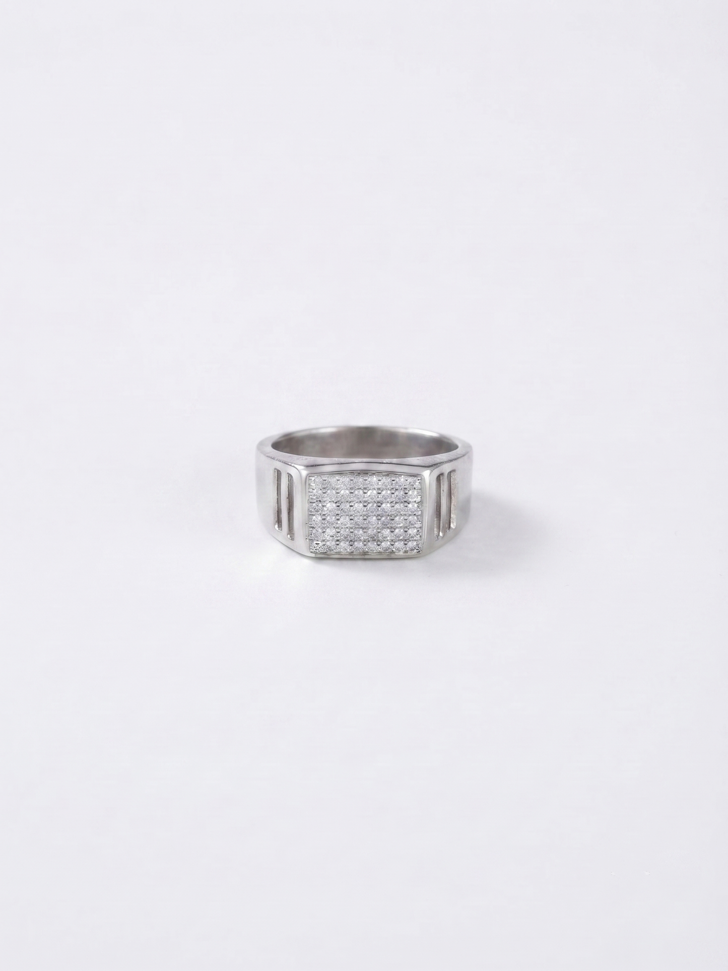 architectural pavé-encrusted sterling silver signet ring