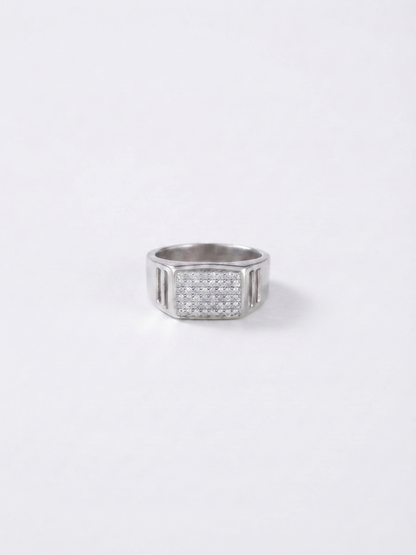 Architectural Pavé-Encrusted Sterling Silver Signet Ring