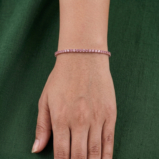 Rose Gold Classic Tennis Bracelet with Sparkling Stones in Pure 92.5 Sterling Silver