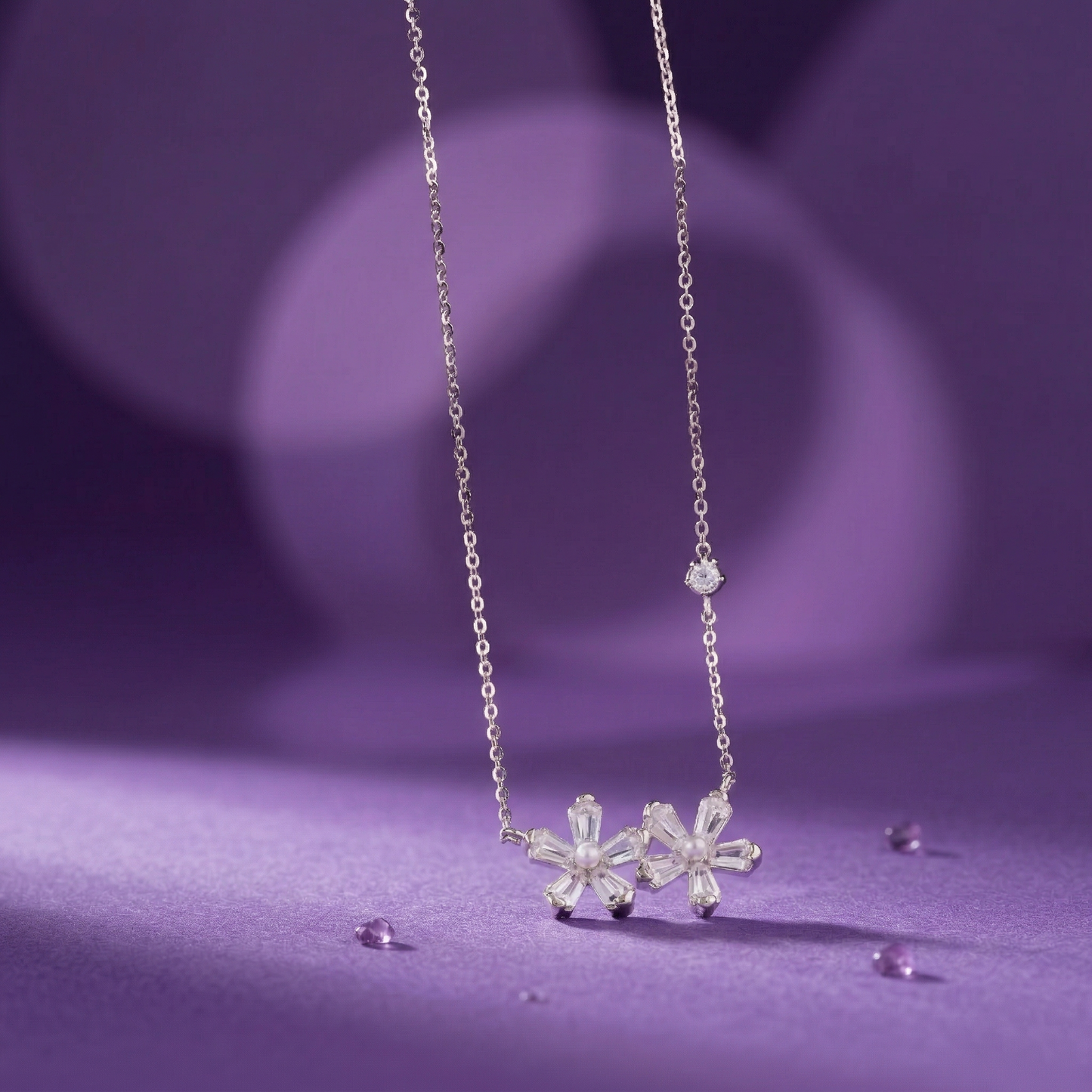 elegant twin floral cz pendant chain in 92.5 sterling silver