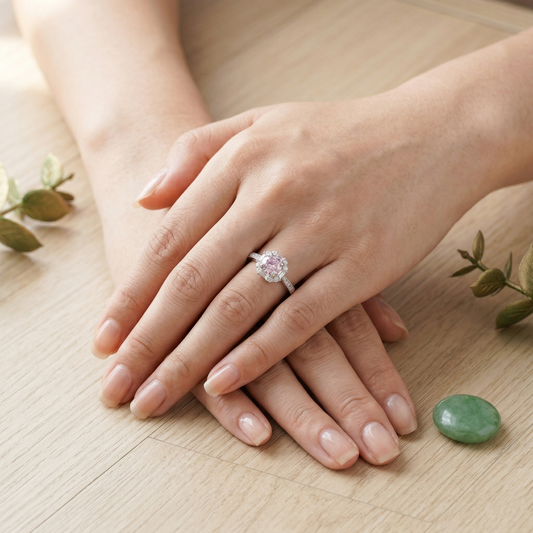 Elegant Floral Halo Solitaire Ring in Pure 92.5 Sterling Silver with Sparkling Pavé Band – Adjustable Size
