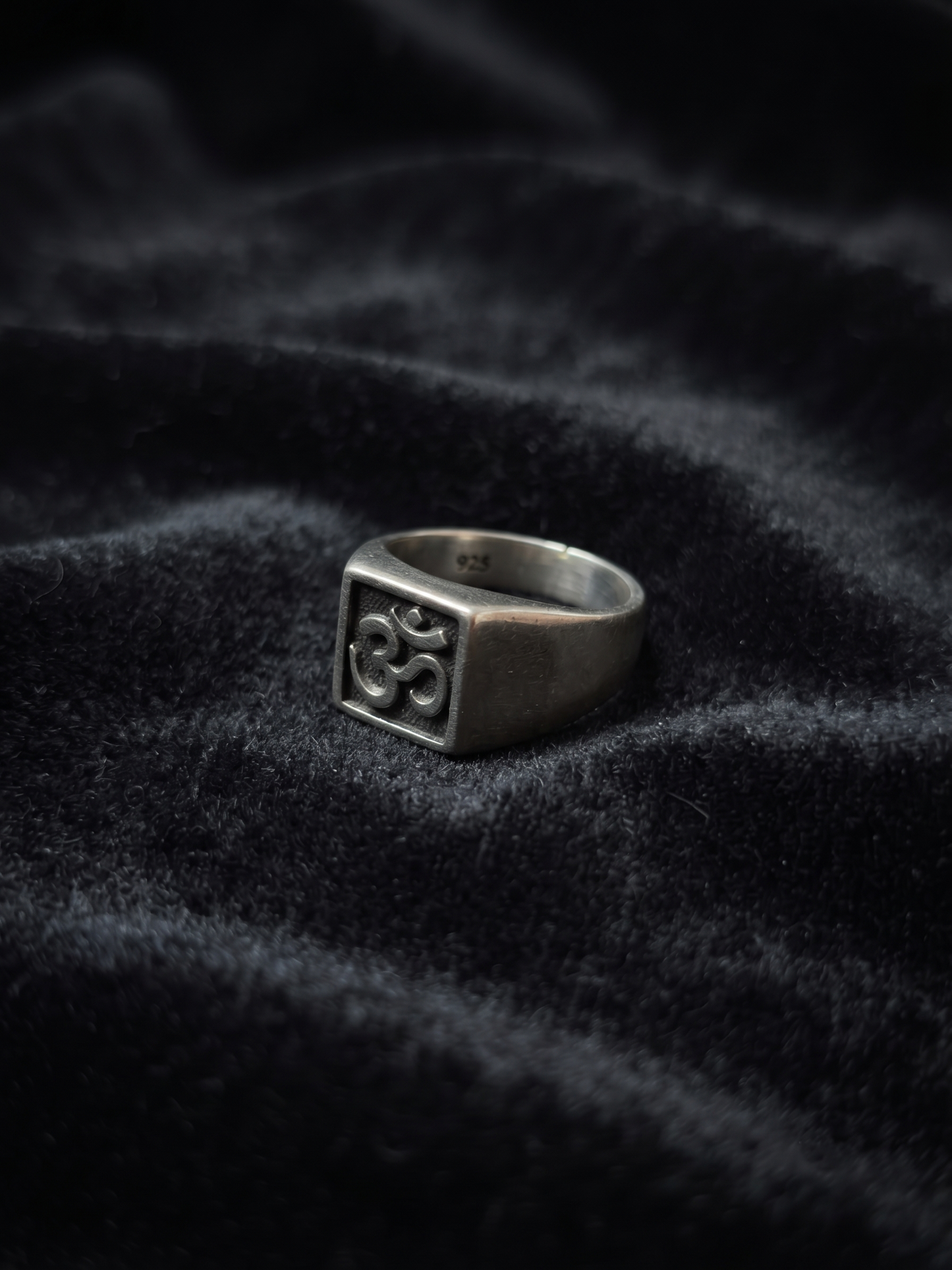 sacred om emblem sterling silver signet ring
