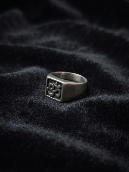 Sacred Om Emblem Sterling Silver Signet Ring