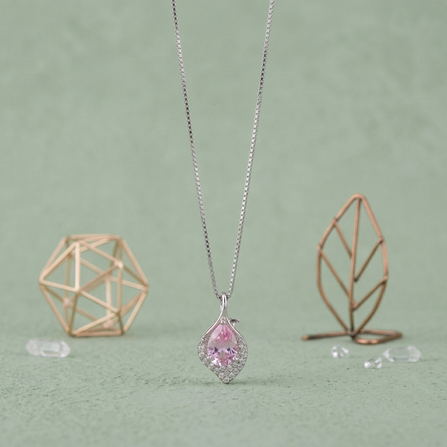 classic crystal leaf pendant chain in 92.5 sterling silver
