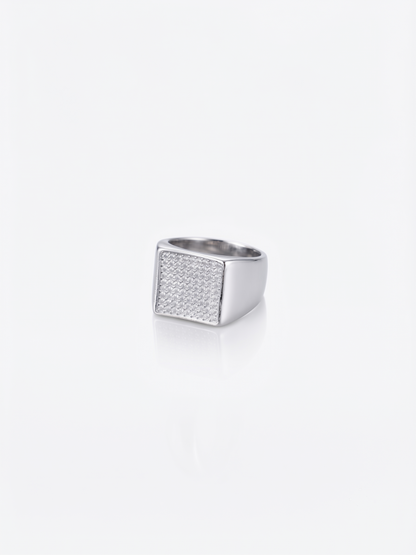 Bold Pavé-Encrusted Sterling Silver Signet Ring