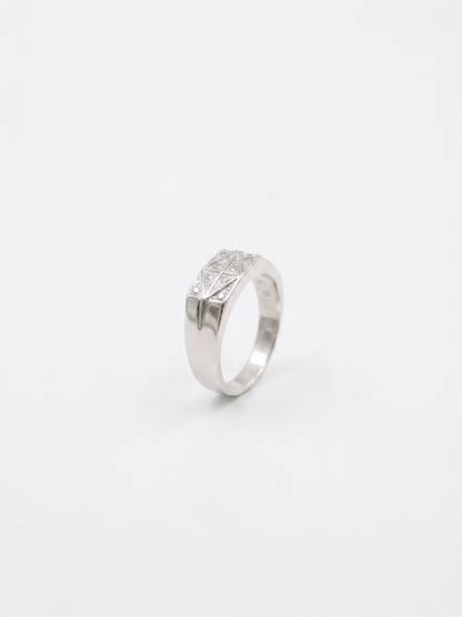 Geometric Triangle-Patterned Sterling Silver Statement Ring