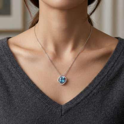 Premium Blush Pink Crystal Swirl Pendant Chain in 92.5 Sterling Silver