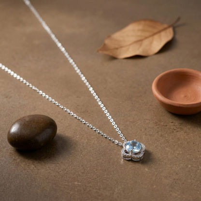 Elegant Oval Clover Halo CZ Pendant Necklace in 92.5 Sterling Silver