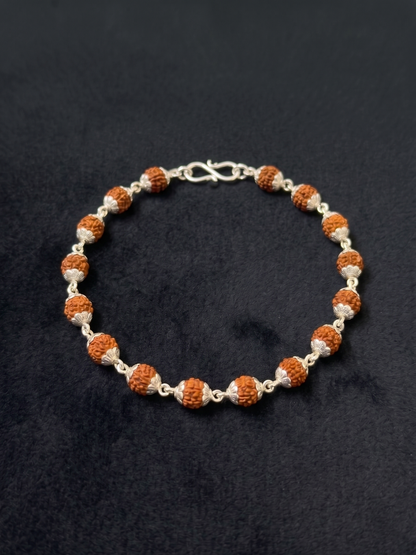 Traditional Rudraksha and Silver Bead Bracelet