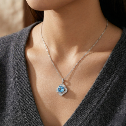 Classic Blue Cushion-Cut CZ Pendant Necklace in 92.5 Sterling Silver