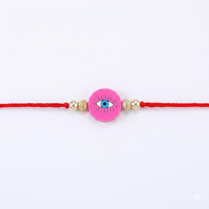 Pink Evil Eye Silver Bead Rakhi