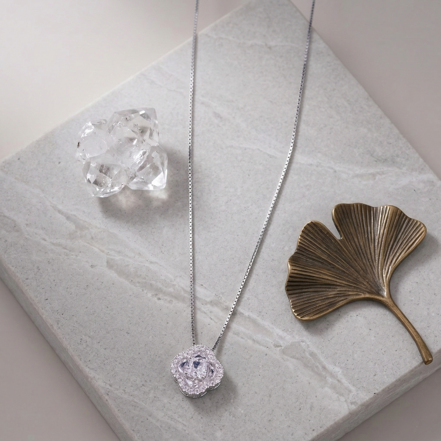 minimalist clover halo cz pendant necklace in 92.5 sterling silver
