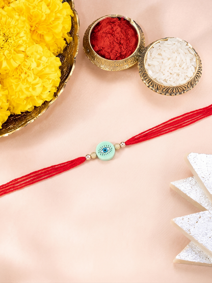 Pink Evil Eye Silver Bead Rakhi
