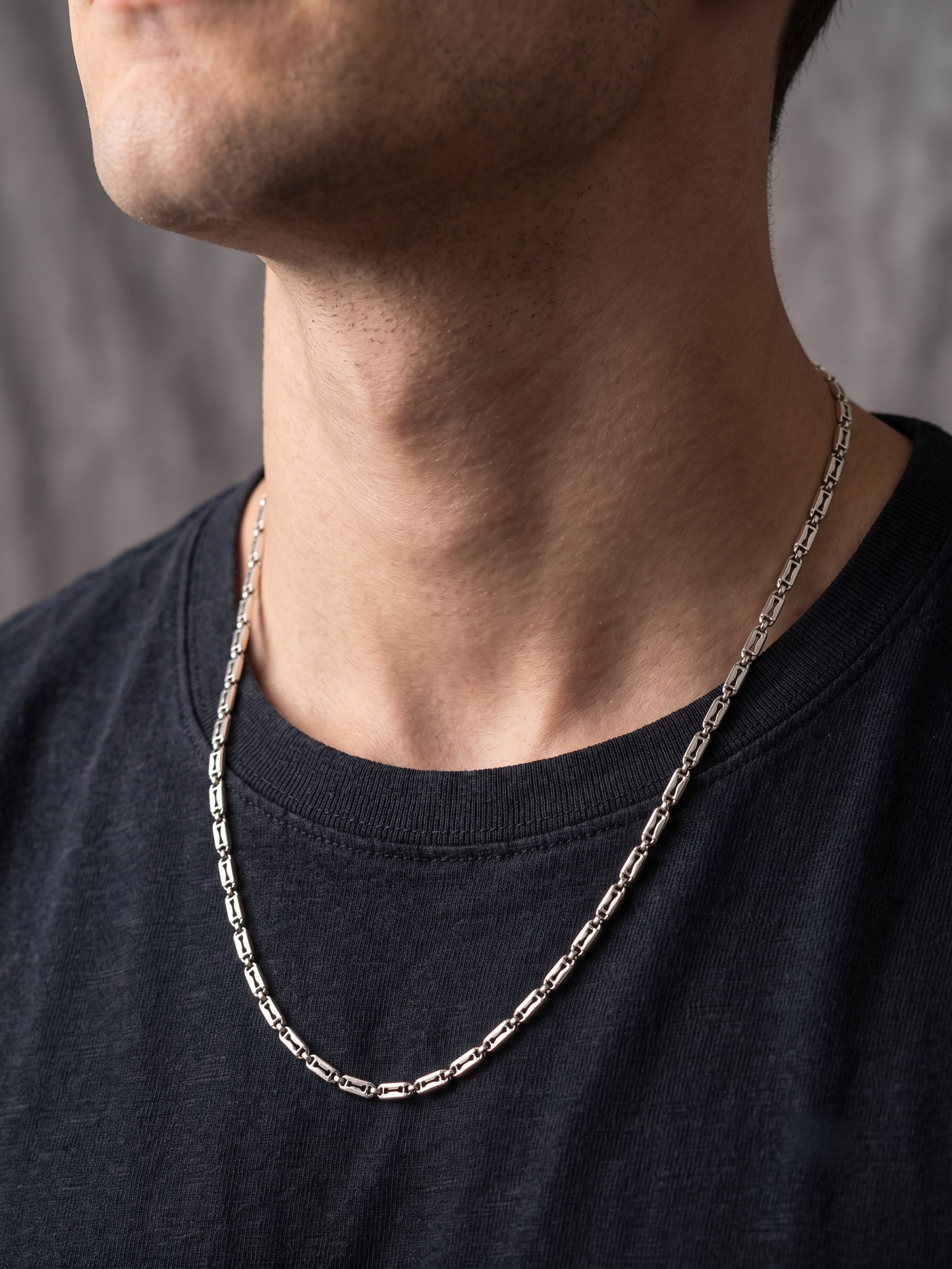 minimalist cylindrical bead sterling silver chain