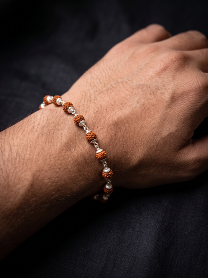 Traditional Rudraksha and Silver Bead Bracelet
