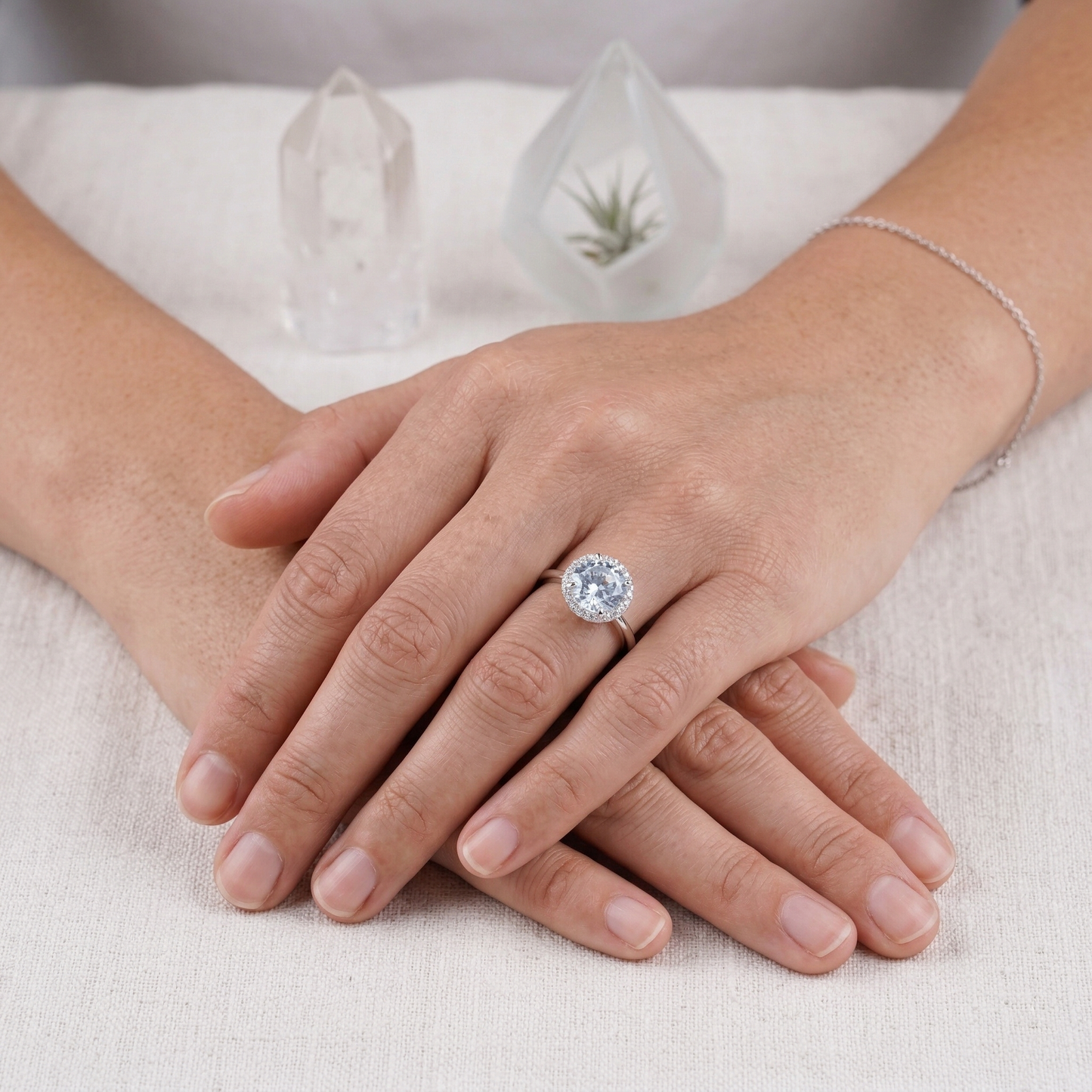 elegant round halo solitaire ring in pure 92.5 sterling silver – adjustable size