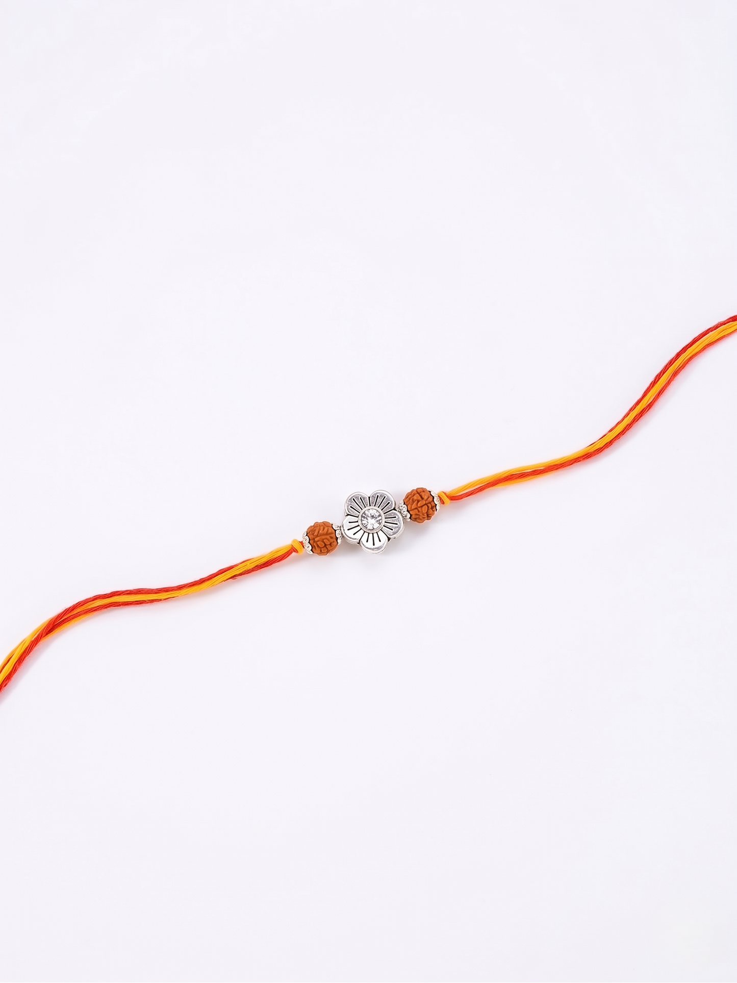 rudraksha silver flower dual thread rakhi