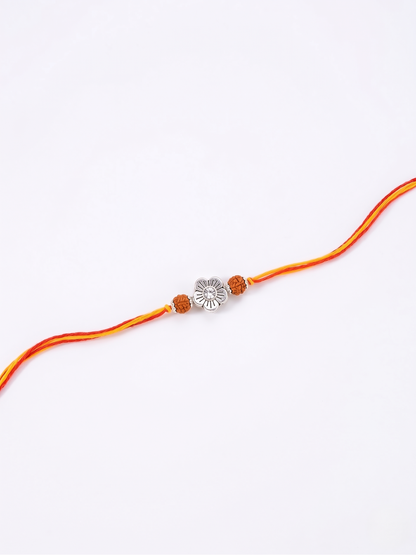 Rudraksha Silver Flower Dual Thread Rakhi
