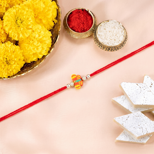 Orange Butterfly Charm Sparkle Rakhi