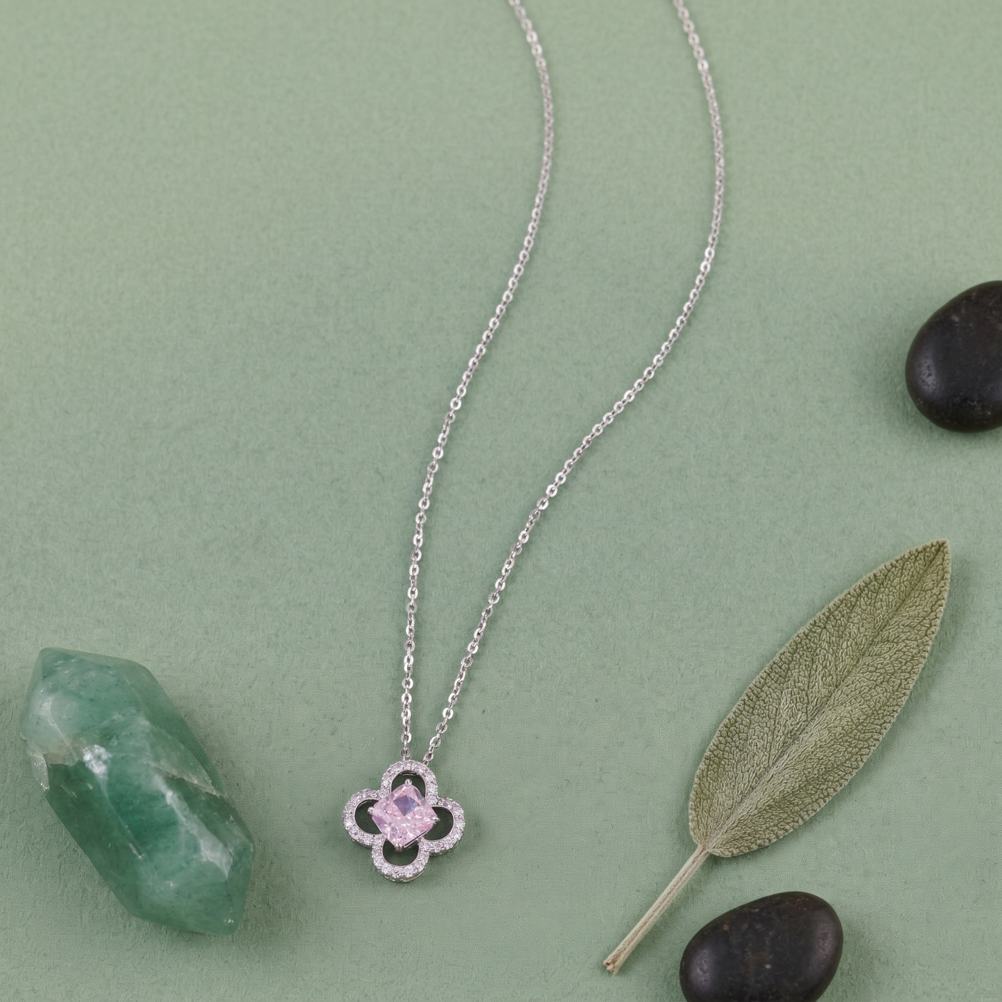 premium floral crystal halo pendant chain in 92.5 sterling silver