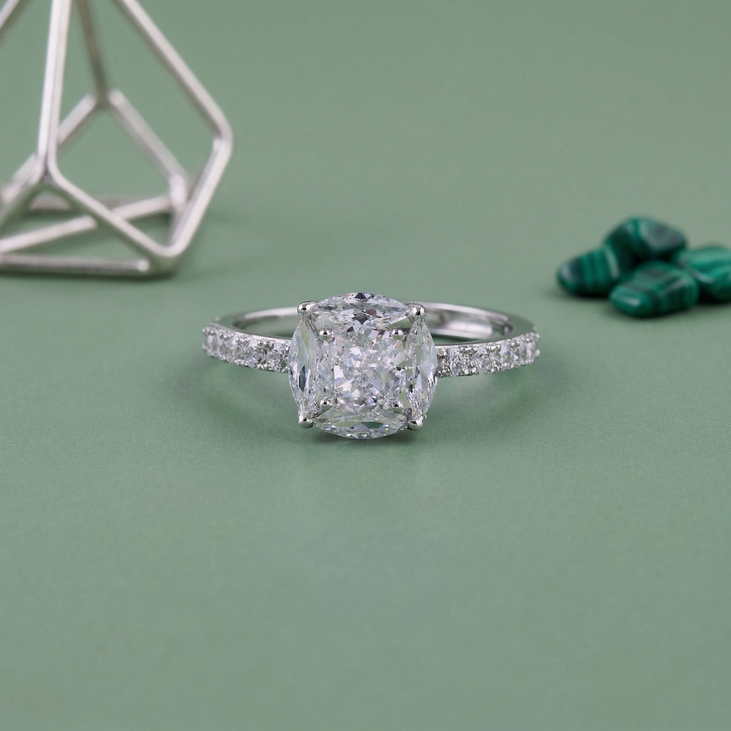 elegant cushion-cut solitaire ring in pure 92.5 sterling silver with sparkling pavé band – adjustable size