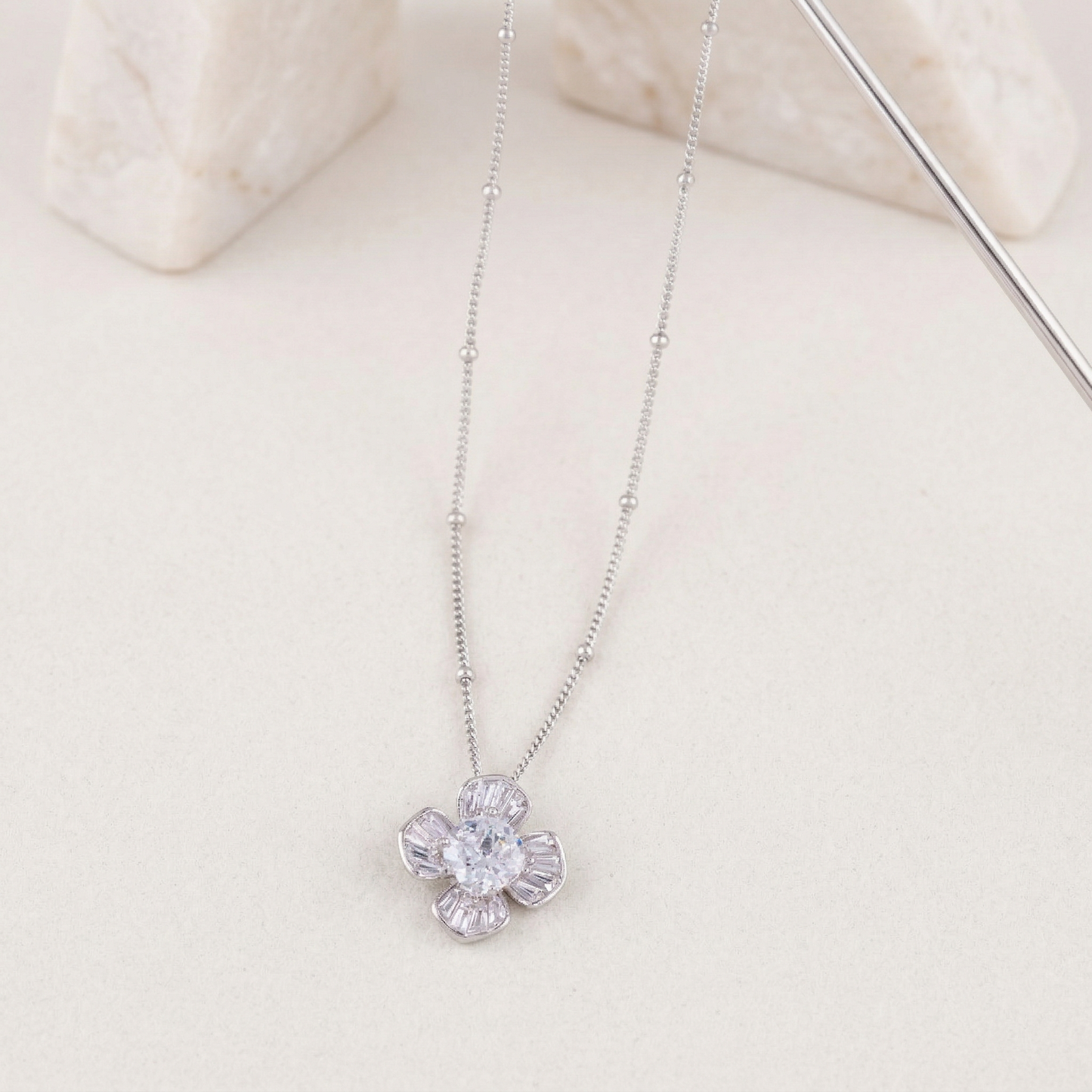 elegant blossom cz pendant chain in 92.5 sterling silver