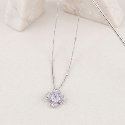 Elegant Blossom CZ Pendant Chain in 92.5 Sterling Silver
