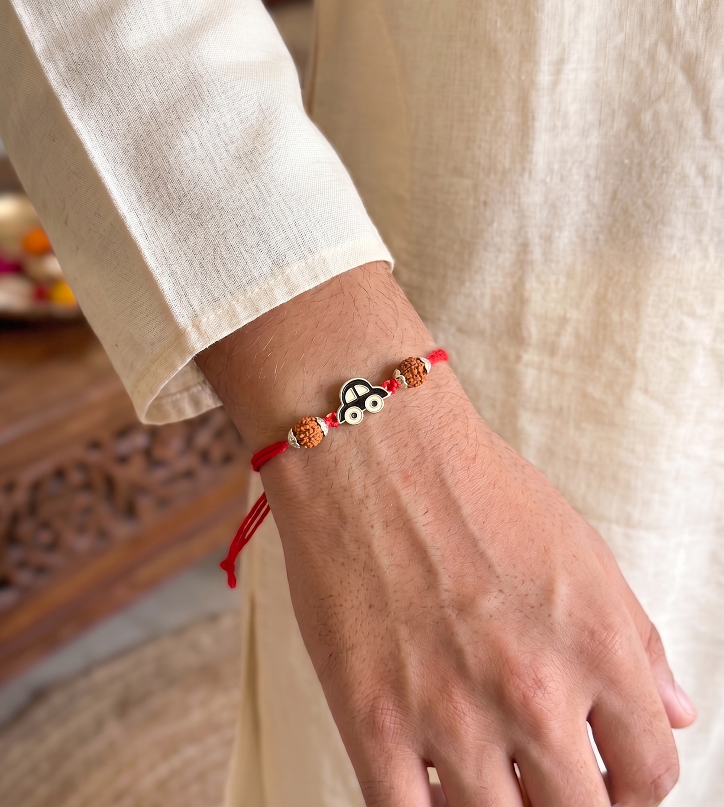 rudraksha silver car charm rakhi