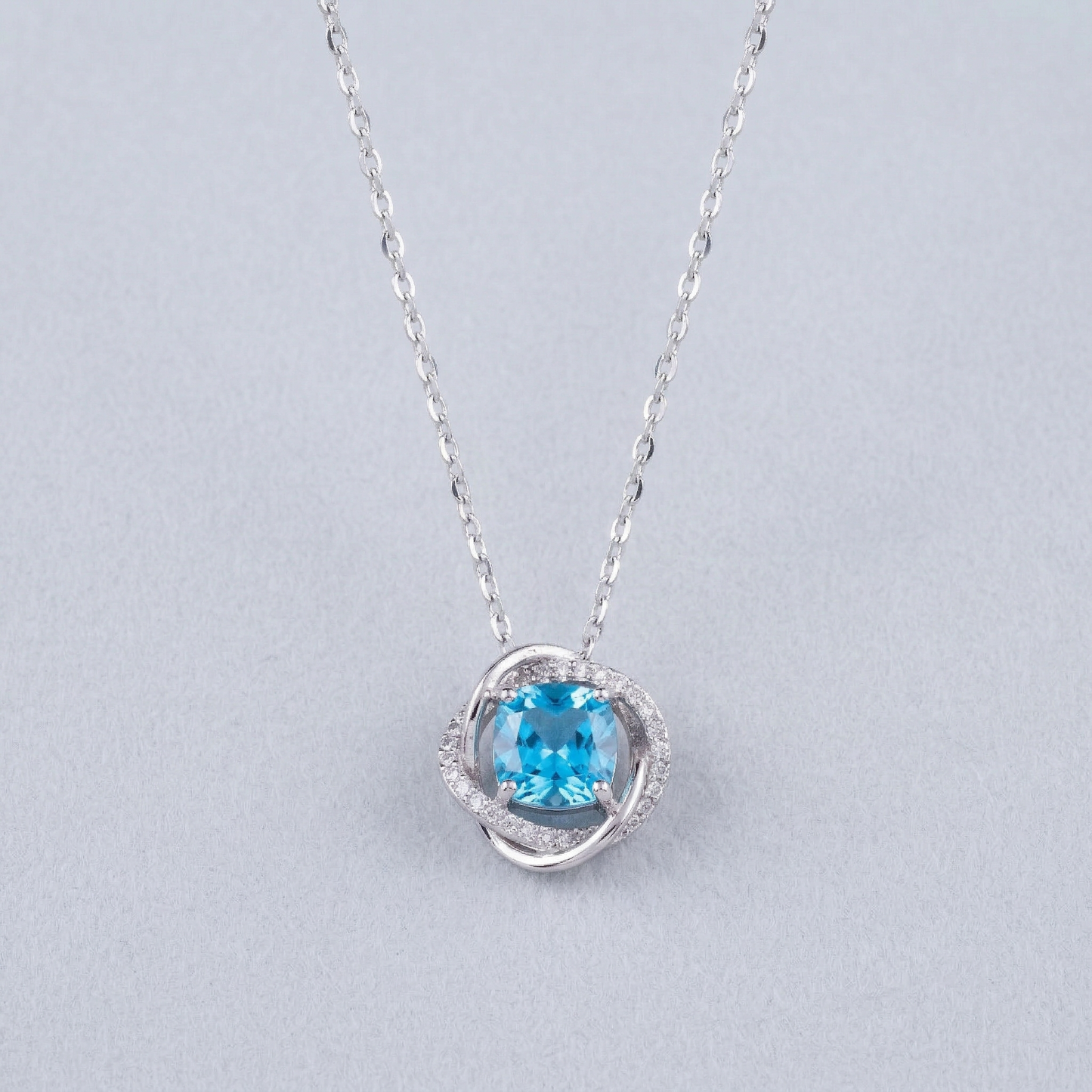 premium blush pink crystal swirl pendant chain in 92.5 sterling silver