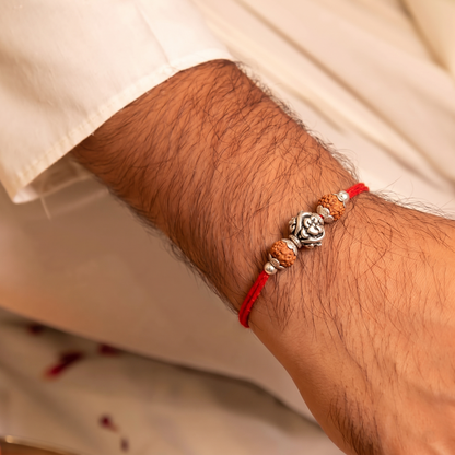 Rudraksha Silver Elephant Charm Rakhi